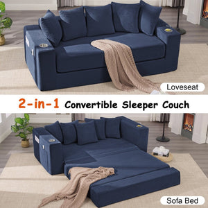 English Elm 76 Inch Convertible Sleeper Sofa Fold Flat Guest Bed for Studios and Small Spaces Blue W5385P433285