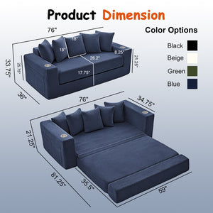 English Elm 76 Inch Convertible Sleeper Sofa Fold Flat Guest Bed for Studios and Small Spaces Blue W5385P433285