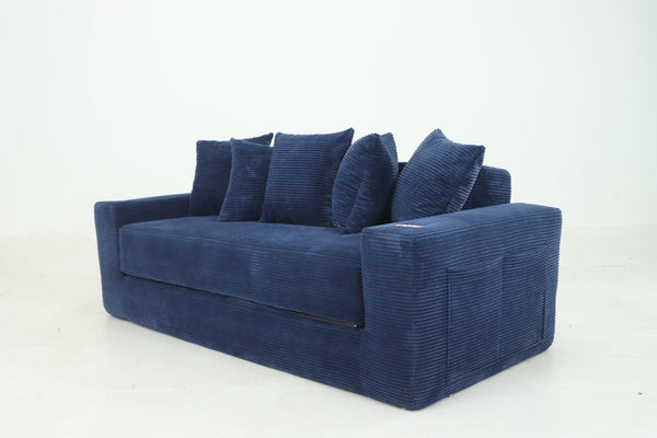 English Elm 76 Inch Convertible Sleeper Sofa Fold Flat Guest Bed for Studios and Small Spaces Blue W5385P433285