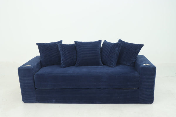English Elm 76 Inch Convertible Sleeper Sofa Fold Flat Guest Bed for Studios and Small Spaces Blue W5385P433285