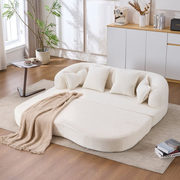English Elm 2-in-1 Convertible Chenille Sofa Bed for Guest Rooms Studios and Small Living Spaces White W5385P454870