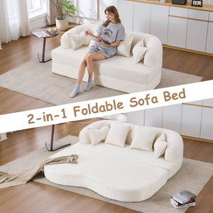 English Elm 2-in-1 Convertible Chenille Sofa Bed for Guest Rooms Studios and Small Living Spaces White W5385P454870