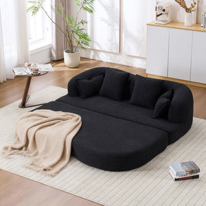 English Elm 2-in-1 Convertible Chenille Sofa Bed for Guest Rooms Studios and Small Living Spaces Black W5385P454872