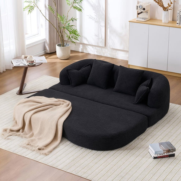 English Elm 2-in-1 Convertible Chenille Sofa Bed for Guest Rooms Studios and Small Living Spaces Black W5385P454872