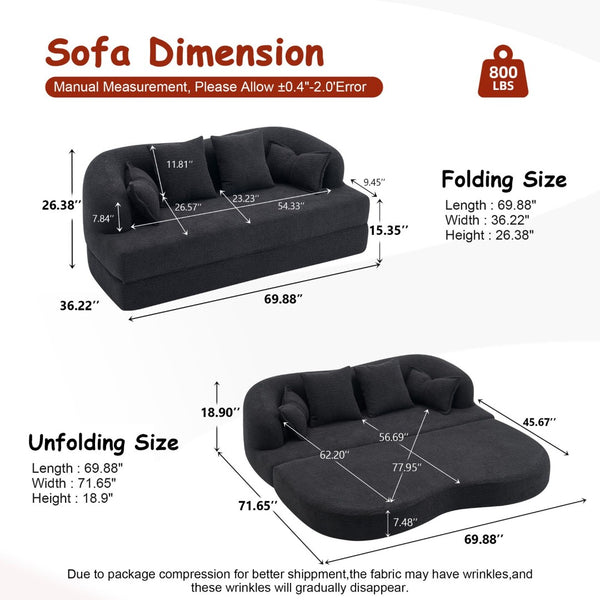 English Elm 2-in-1 Convertible Chenille Sofa Bed for Guest Rooms Studios and Small Living Spaces Black W5385P454872