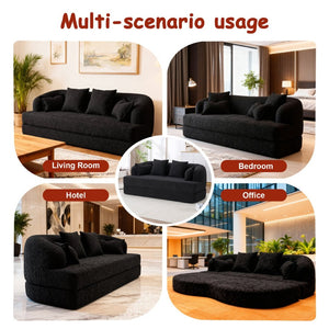 English Elm 2-in-1 Convertible Chenille Sofa Bed for Guest Rooms Studios and Small Living Spaces Black W5385P454872