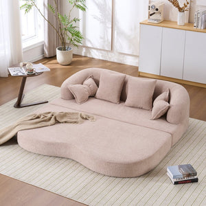 English Elm 2-in-1 Convertible Chenille Sofa Bed for Guest Rooms Studios and Small Living Spaces Apricot W5385P454875