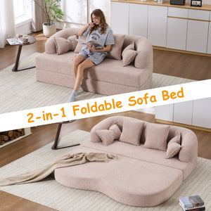 English Elm 2-in-1 Convertible Chenille Sofa Bed for Guest Rooms Studios and Small Living Spaces Apricot W5385P454875