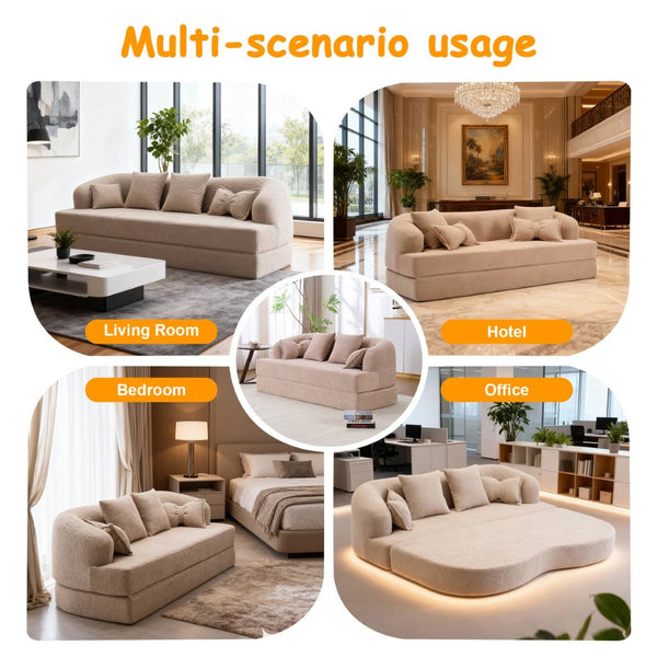English Elm 2-in-1 Convertible Chenille Sofa Bed for Guest Rooms Studios and Small Living Spaces Apricot W5385P454875