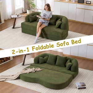 English Elm 2-in-1 Convertible Chenille Sofa Bed for Guest Rooms Studios and Small Living Spaces Green W5385P482025