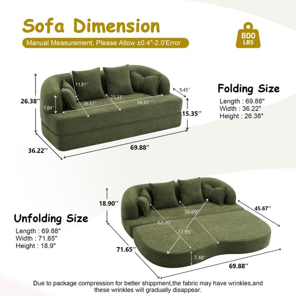 English Elm 2-in-1 Convertible Chenille Sofa Bed for Guest Rooms Studios and Small Living Spaces Green W5385P482025