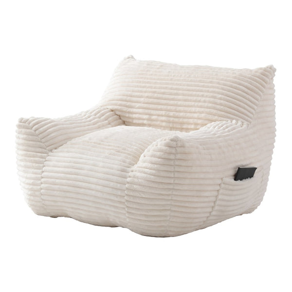 English Elm Bean Bag Chair with Armrests Shredded Foam Fill Oversized Lounge Seat and Ottoman Set White W5385P502043