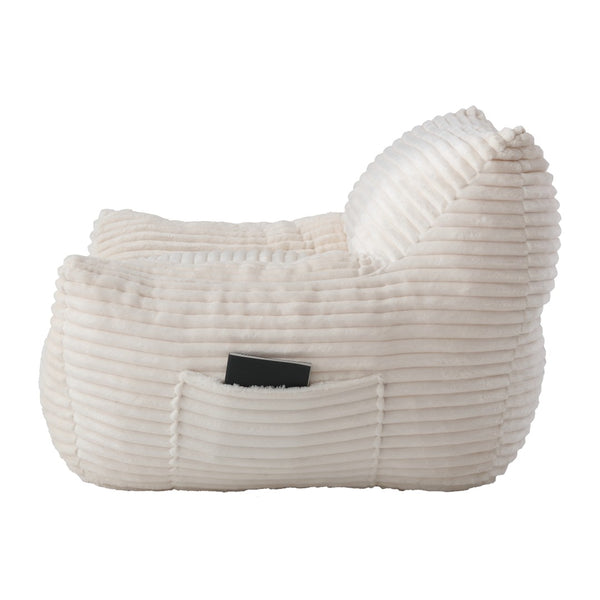 English Elm Bean Bag Chair with Armrests Shredded Foam Fill Oversized Lounge Seat and Ottoman Set White W5385P502043