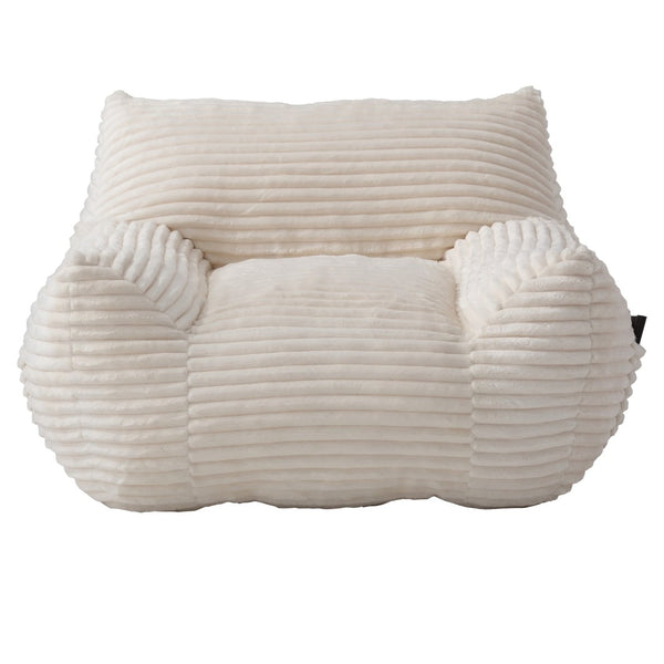 English Elm Bean Bag Chair with Armrests Shredded Foam Fill Oversized Lounge Seat and Ottoman Set White W5385P502043