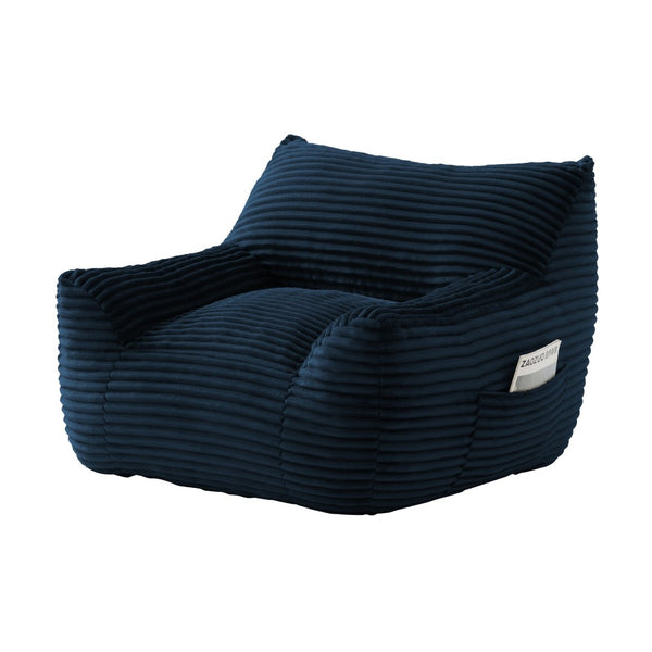 English Elm Bean Bag Chair with Armrests Shredded Foam Fill Oversized Lounge Seat and Ottoman Set Blue W5385P502046