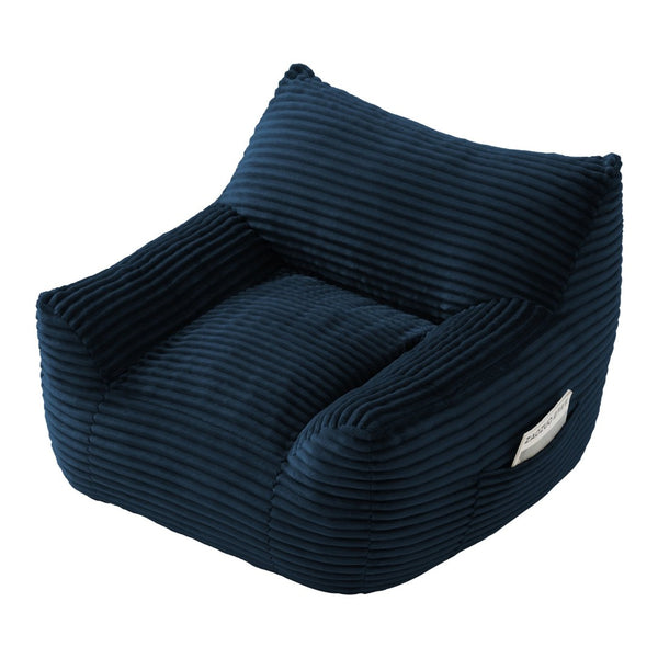English Elm Bean Bag Chair with Armrests Shredded Foam Fill Oversized Lounge Seat and Ottoman Set Blue W5385P502046