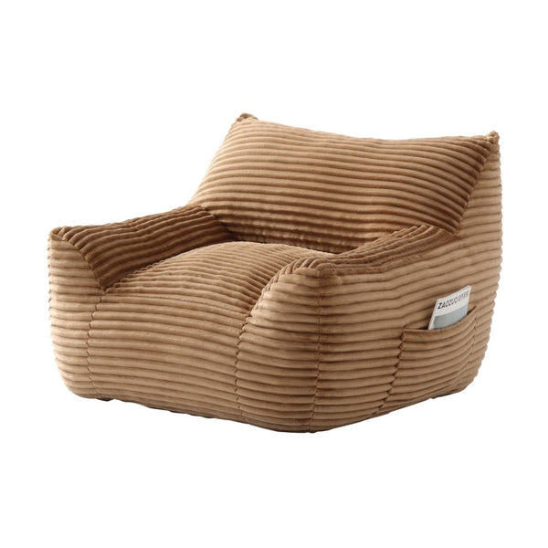 English Elm Bean Bag Chair with Armrests Shredded Foam Fill Oversized Lounge Seat and Ottoman Set Brown W5385P502049