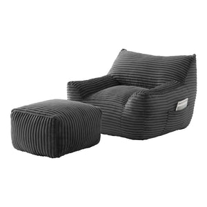 English Elm Bean Bag Chair with Arms Shredded Foam Lounge Seat and Ottoman for Adults Gray W5385P502065