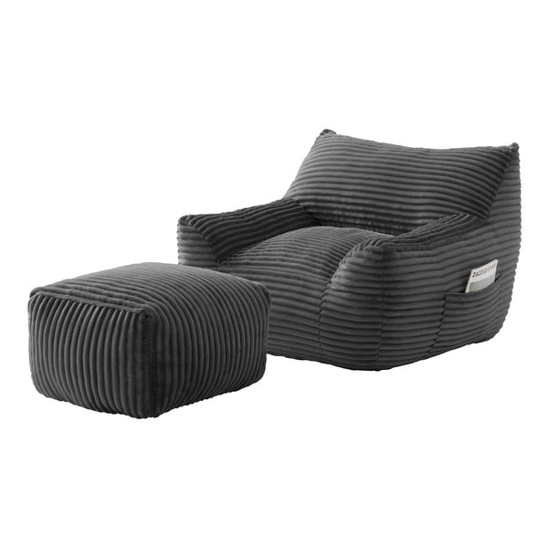 English Elm Bean Bag Chair with Arms Shredded Foam Lounge Seat and Ottoman for Adults Gray W5385P502065