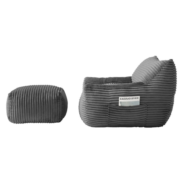 English Elm Bean Bag Chair with Arms Shredded Foam Lounge Seat and Ottoman for Adults Gray W5385P502065