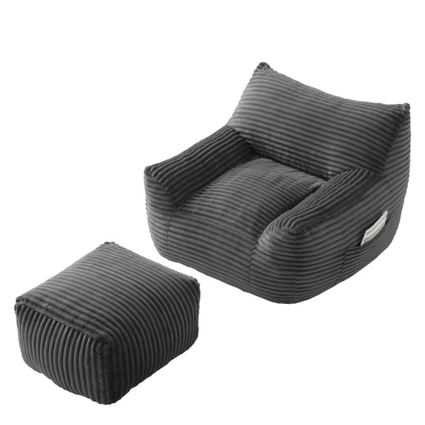 English Elm Bean Bag Chair with Arms Shredded Foam Lounge Seat and Ottoman for Adults Gray W5385P502065