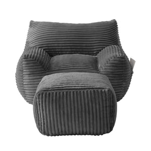 English Elm Bean Bag Chair with Arms Shredded Foam Lounge Seat and Ottoman for Adults Gray W5385P502065
