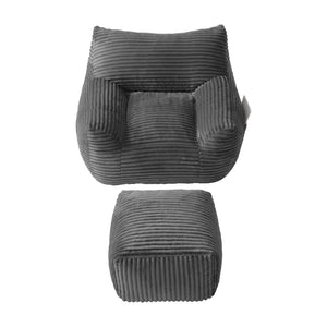 English Elm Bean Bag Chair with Arms Shredded Foam Lounge Seat and Ottoman for Adults Gray W5385P502065
