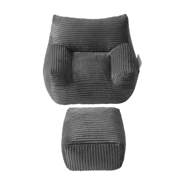English Elm Bean Bag Chair with Arms Shredded Foam Lounge Seat and Ottoman for Adults Gray W5385P502065