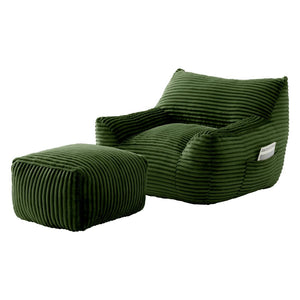English Elm Bean Bag Chair with Arms Shredded Foam Lounge Seat and Ottoman for Adults Green W5385P504042