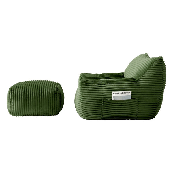 English Elm Bean Bag Chair with Arms Shredded Foam Lounge Seat and Ottoman for Adults Green W5385P504042