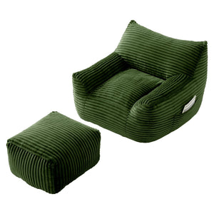 English Elm Bean Bag Chair with Arms Shredded Foam Lounge Seat and Ottoman for Adults Green W5385P504042