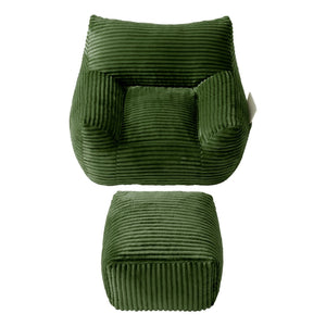 English Elm Bean Bag Chair with Arms Shredded Foam Lounge Seat and Ottoman for Adults Green W5385P504042