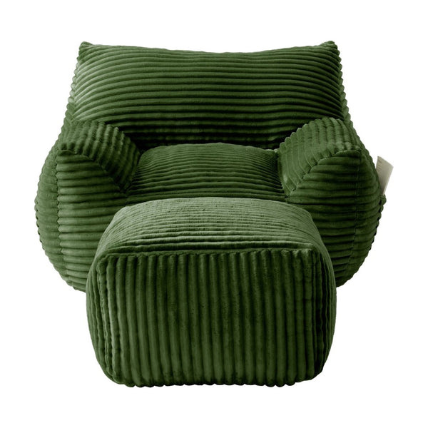 English Elm Bean Bag Chair with Arms Shredded Foam Lounge Seat and Ottoman for Adults Green W5385P504042