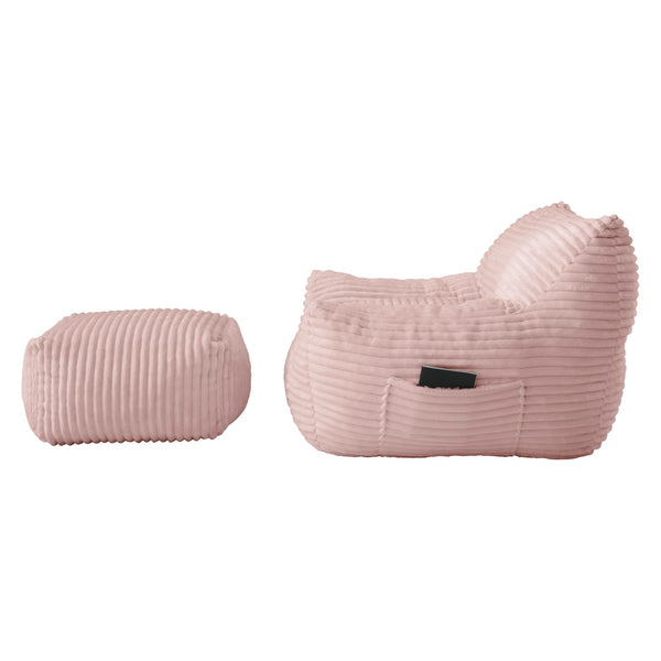 English Elm Bean Bag Chair with Arms Shredded Foam Lounge Seat and Ottoman for Adults Pink W5385P504048