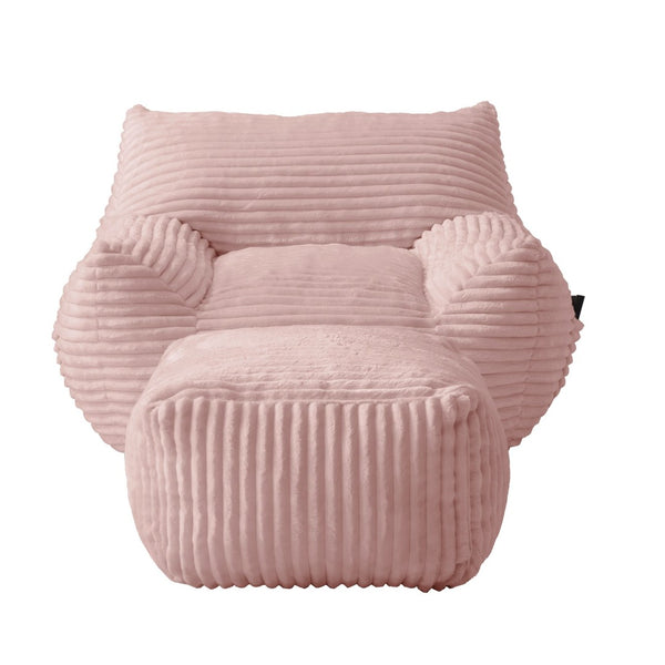 English Elm Bean Bag Chair with Arms Shredded Foam Lounge Seat and Ottoman for Adults Pink W5385P504048