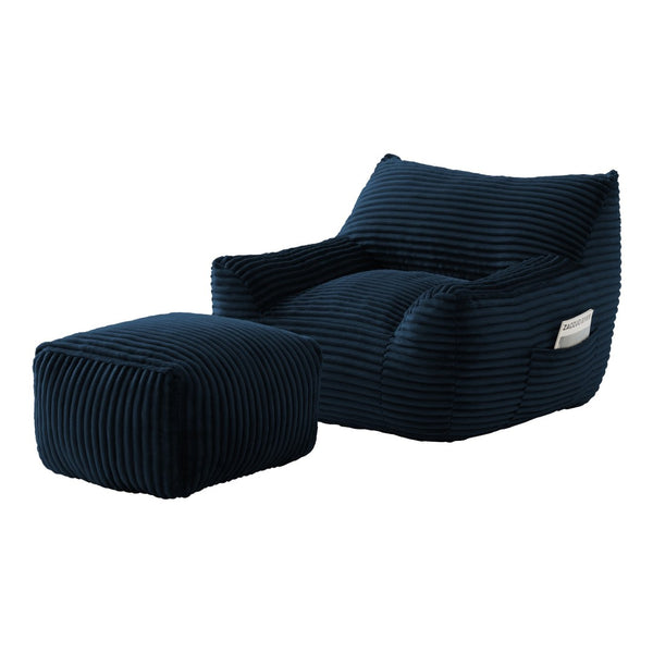 English Elm Bean Bag Chair with Arms Shredded Foam Lounge Seat and Ottoman for Adults Blue W5385P504051