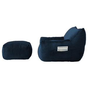 English Elm Bean Bag Chair with Arms Shredded Foam Lounge Seat and Ottoman for Adults Blue W5385P504051