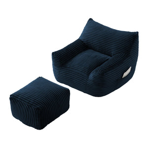 English Elm Bean Bag Chair with Arms Shredded Foam Lounge Seat and Ottoman for Adults Blue W5385P504051