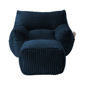 English Elm Bean Bag Chair with Arms Shredded Foam Lounge Seat and Ottoman for Adults Blue W5385P504051