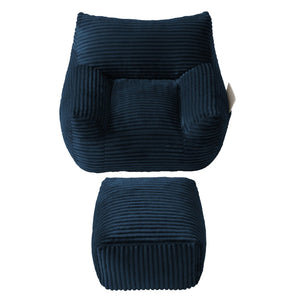 English Elm Bean Bag Chair with Arms Shredded Foam Lounge Seat and Ottoman for Adults Blue W5385P504051