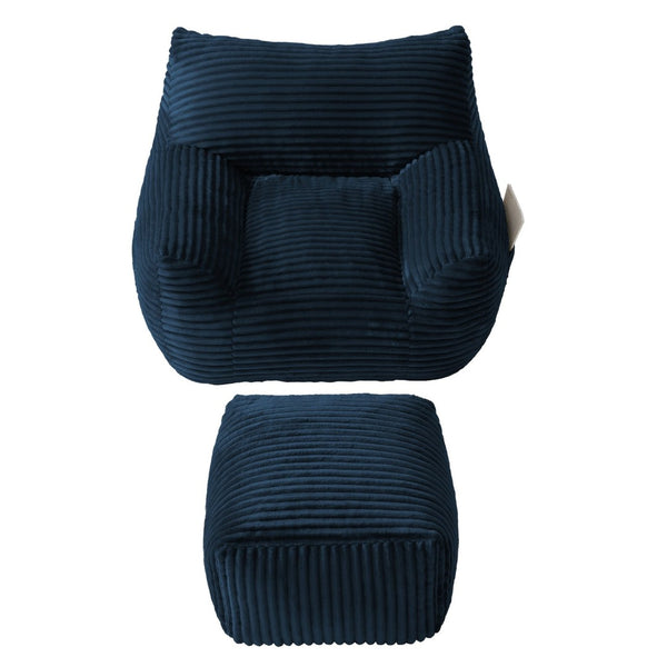 English Elm Bean Bag Chair with Arms Shredded Foam Lounge Seat and Ottoman for Adults Blue W5385P504051