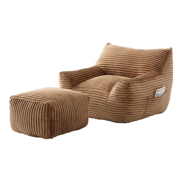 English Elm Bean Bag Chair with Arms Shredded Foam Lounge Seat and Ottoman for Adults Brown W5385P504052
