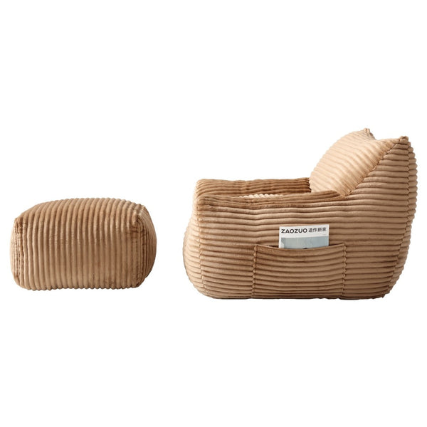 English Elm Bean Bag Chair with Arms Shredded Foam Lounge Seat and Ottoman for Adults Brown W5385P504052
