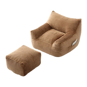 English Elm Bean Bag Chair with Arms Shredded Foam Lounge Seat and Ottoman for Adults Brown W5385P504052