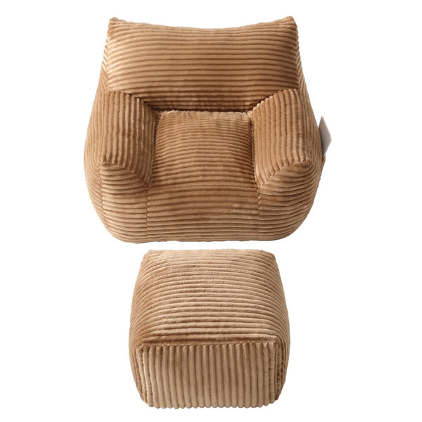 English Elm Bean Bag Chair with Arms Shredded Foam Lounge Seat and Ottoman for Adults Brown W5385P504052