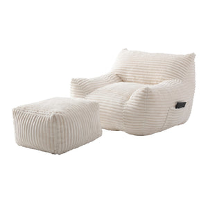 English Elm Bean Bag Chair with Arms Shredded Foam Lounge Seat and Ottoman for Adults White W5385P504057