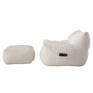 English Elm Bean Bag Chair with Arms Shredded Foam Lounge Seat and Ottoman for Adults White W5385P504057