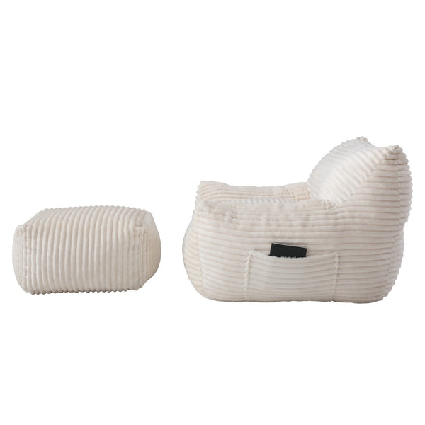 English Elm Bean Bag Chair with Arms Shredded Foam Lounge Seat and Ottoman for Adults White W5385P504057