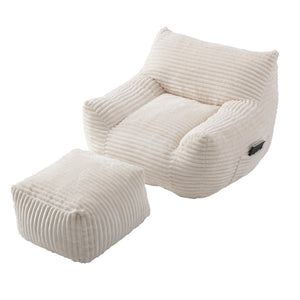 English Elm Bean Bag Chair with Arms Shredded Foam Lounge Seat and Ottoman for Adults White W5385P504057