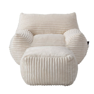 English Elm Bean Bag Chair with Arms Shredded Foam Lounge Seat and Ottoman for Adults White W5385P504057